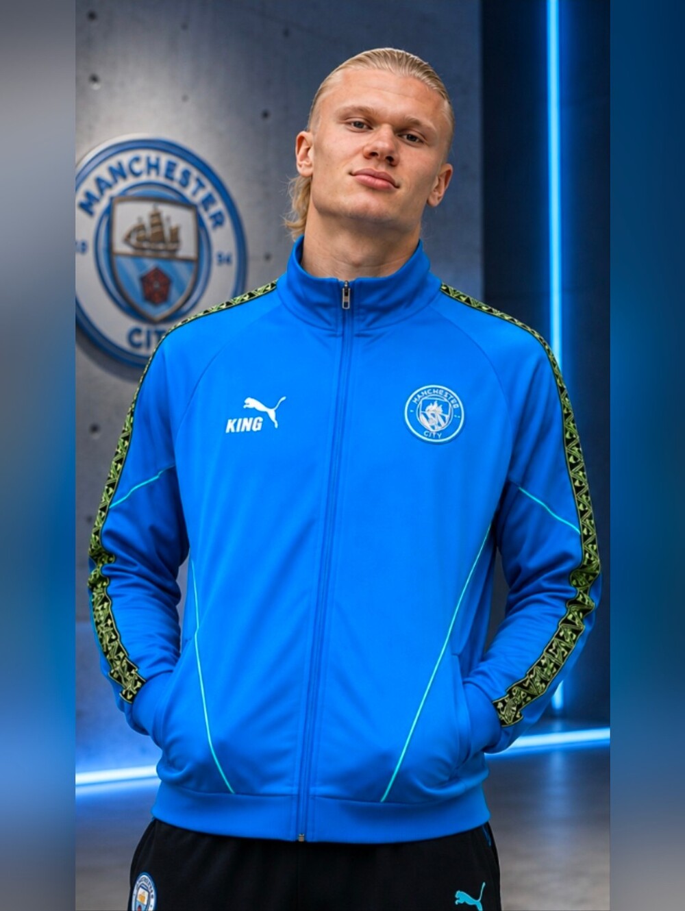 Puma Manchester City KING Anthem Men's Soccer Slim Fit Full Zip Jacket Blue